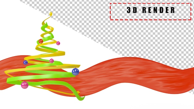 PSD 3d-render-abstrack-weihnachtsbaum mit rotem vorhang