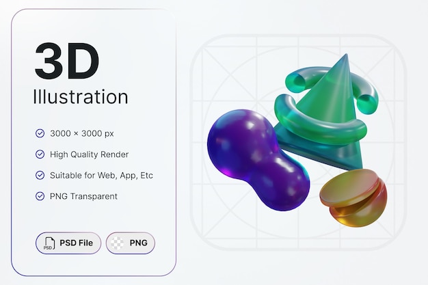 3D Render abstrakte Form Kegel Kreis Glas Farbverlauf Konzept modernes Design