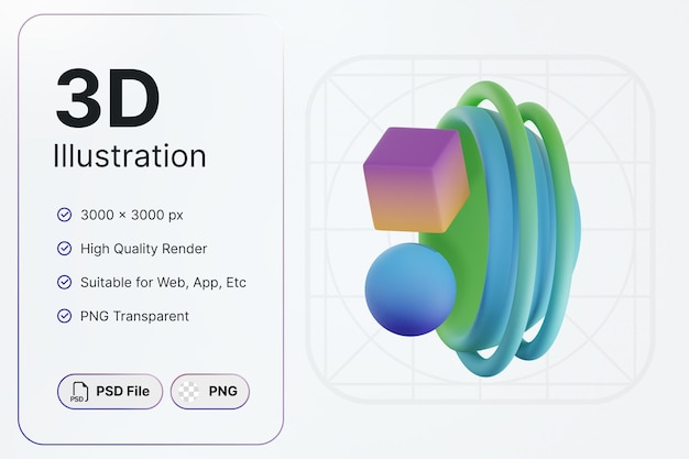 3D Render abstrakte Form runder Würfel Farbverlauf Konzept modernes Design
