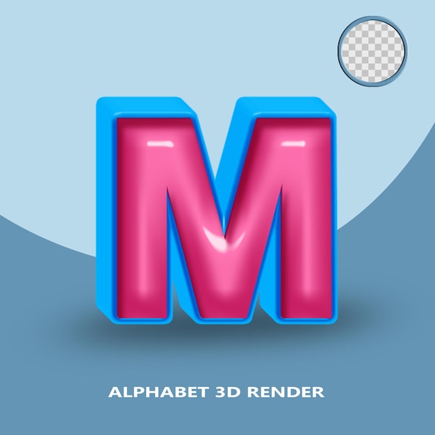 3D render alfabeto azul rosa color brillante