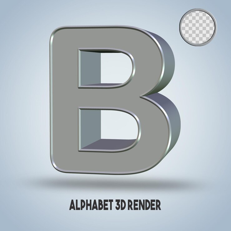 PSD 3d render alfabeto b estilo plata