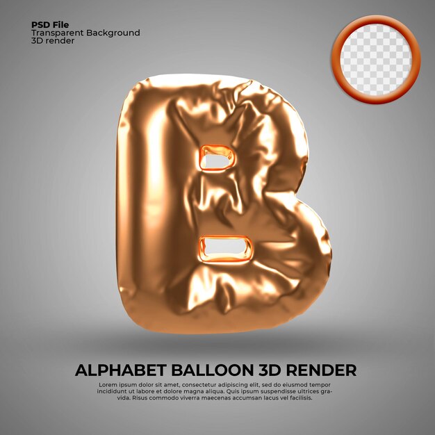 3D render alfabeto B globo oro aniversario cumpleaños