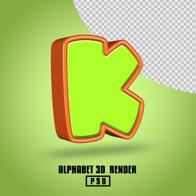 3D render alfabeto color verde claro y naranja