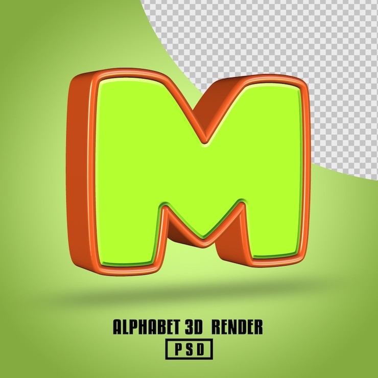 PSD 3d render alfabeto color verde claro y naranja