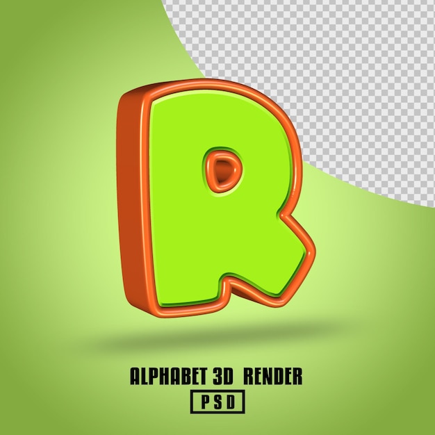 PSD 3d render alfabeto color verde claro y naranja