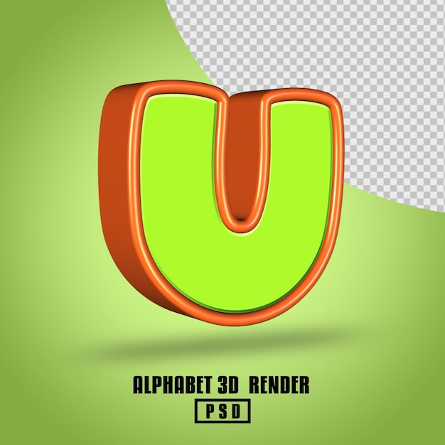 3D render alfabeto color verde claro y naranja