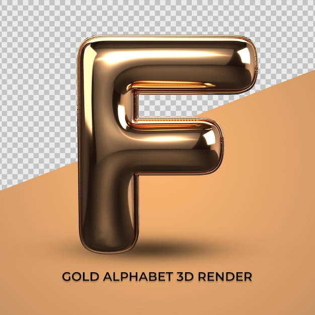 PSD 3d render alfabeto f fuente oro estilo