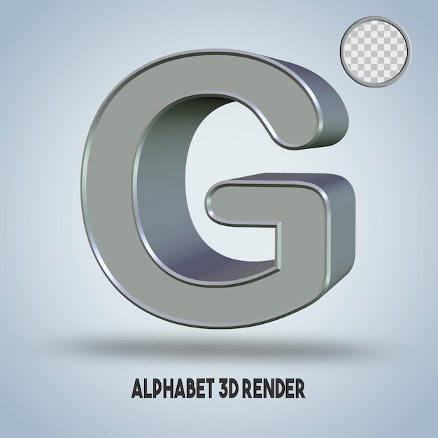 3d render alfabeto g estilo plata