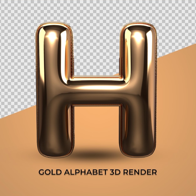 PSD 3d render alfabeto h fuente oro estilo