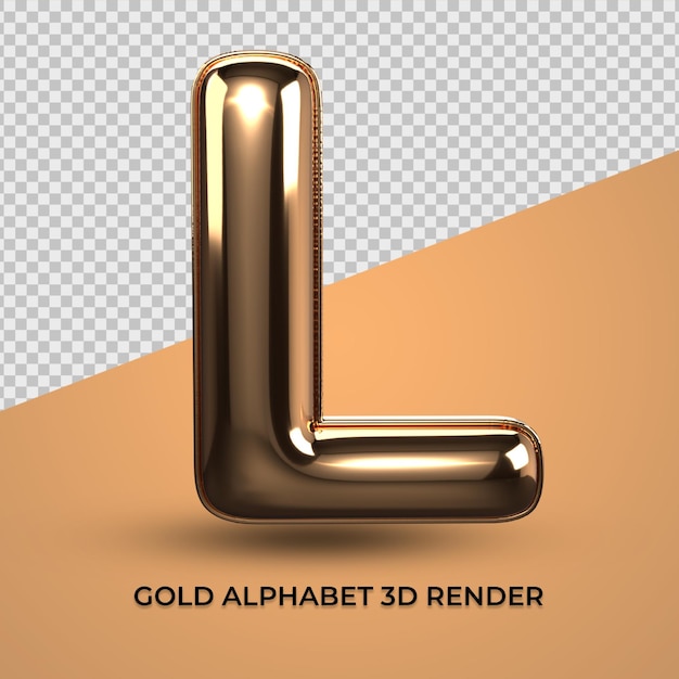 3d render alfabeto l fonte estilo ouro