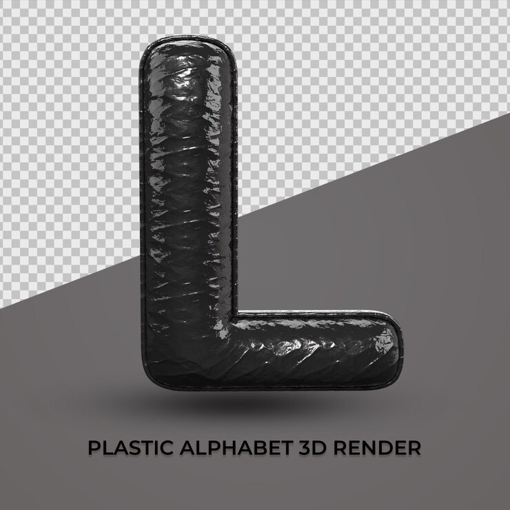 PSD 3d render alfabeto l fuente plástico negro