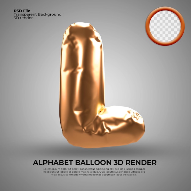 3d render alfabeto l globo oro aniversario cumpleaños