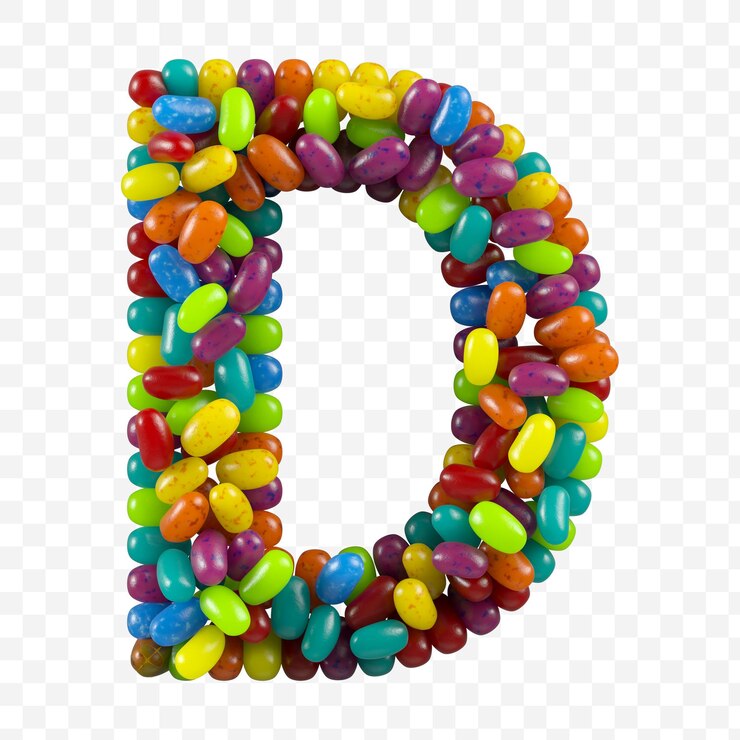 PSD 3d render alfabeto letra d hecha de caramelos de gomitas aislado en un fondo aislado