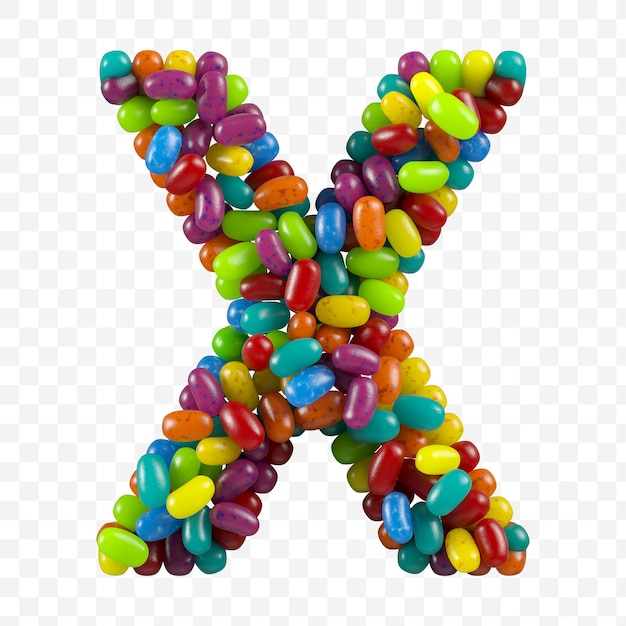 3D Render alfabeto letra x hecha de caramelos de gomitas aislado en un fondo aislado