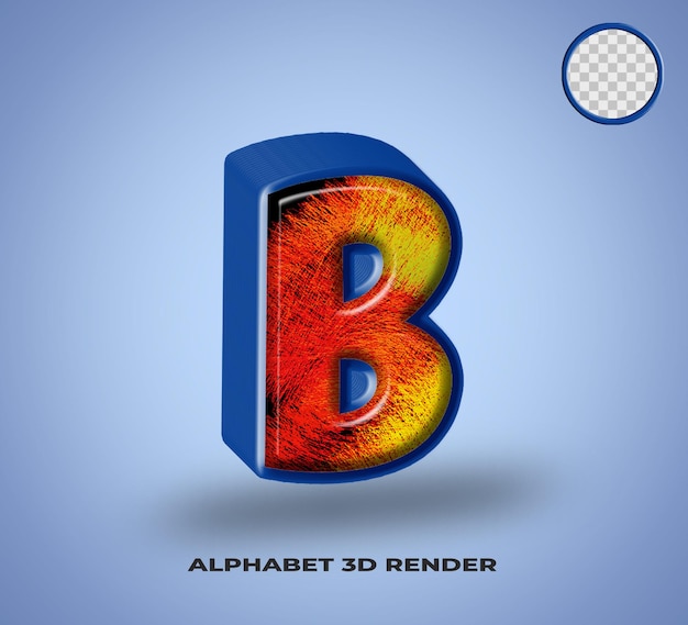PSD 3d render alfabeto línea azul con colorido abstracto brillante