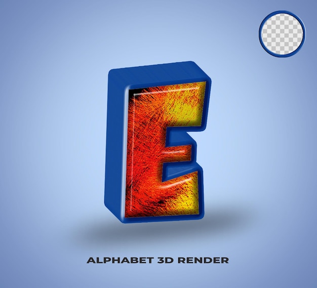 3D render alfabeto línea azul con colorido abstracto brillante