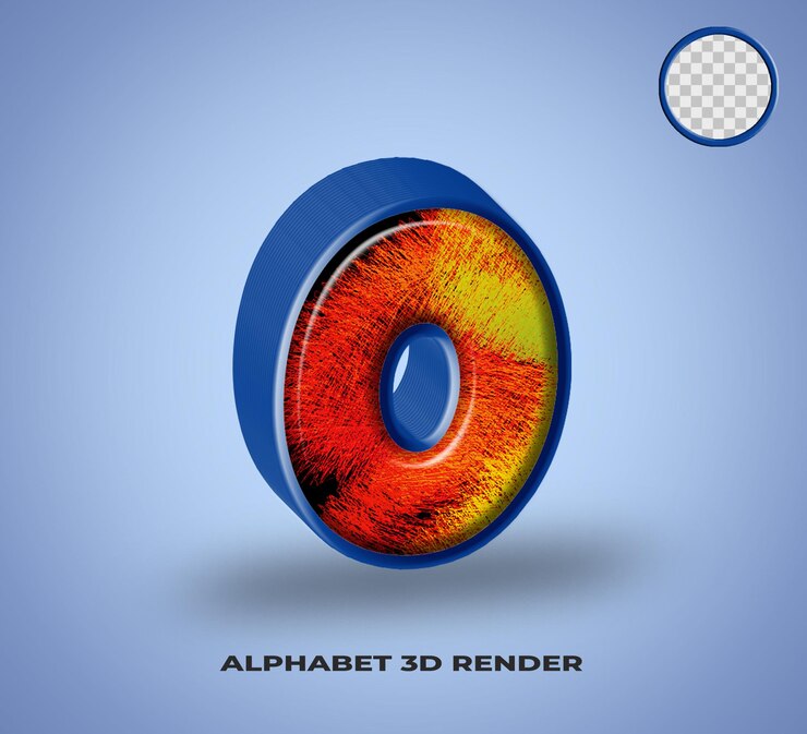 PSD 3d render alfabeto línea azul con colorido abstracto brillante