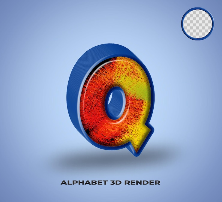 PSD 3d render alfabeto línea azul con colorido abstracto brillante