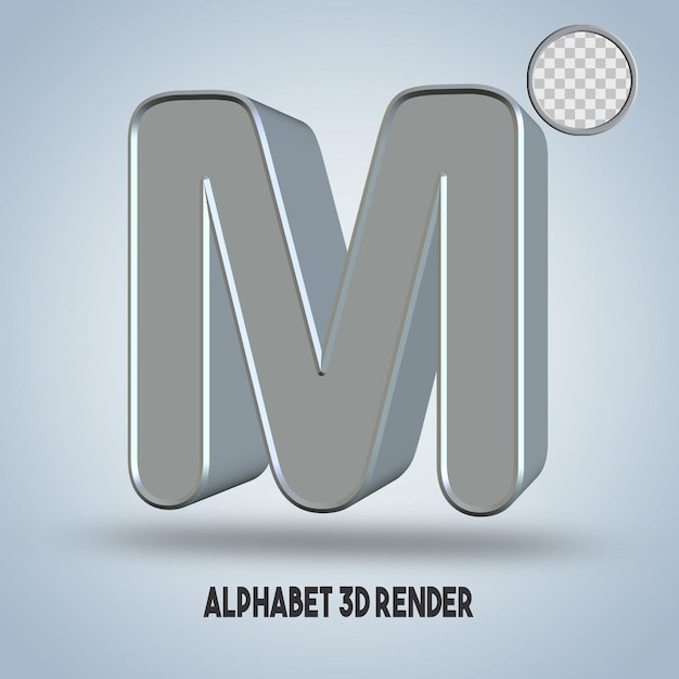 3D render alfabeto M estilo plata
