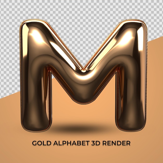 3D Render alfabeto M fuente oro estilo