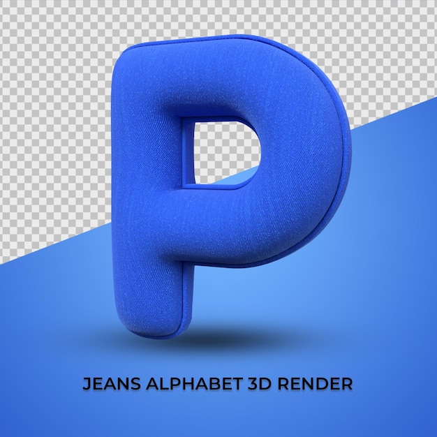 3d render alfabeto p fuente blue jeans