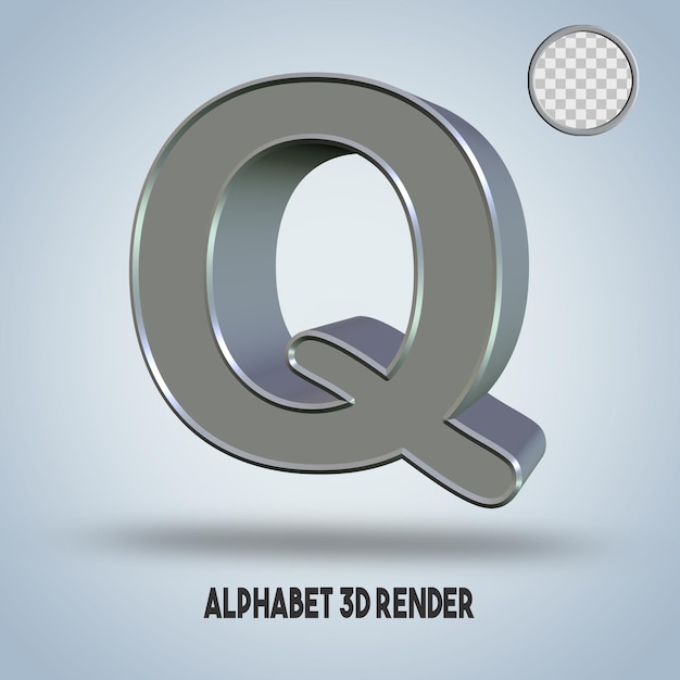 3D render alfabeto Q estilo plata