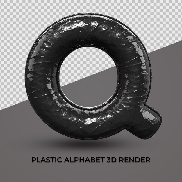 3D render alfabeto Q fuente plástico negro