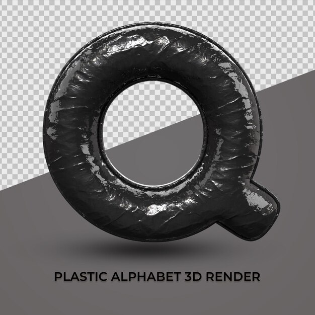 3d render alfabeto q fuente plástico negro