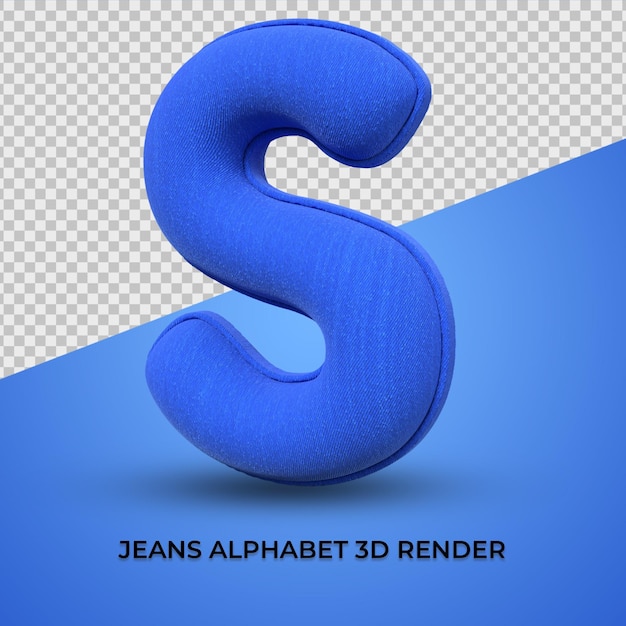 3d render alfabeto s fonte jeans azul