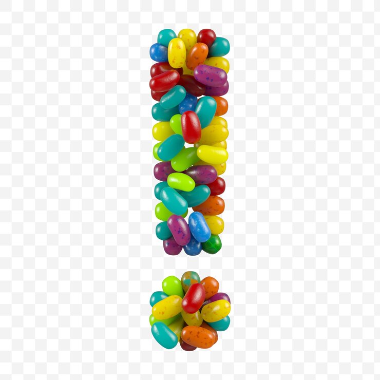 PSD 3d render alfabeto signo de exclamación hecho de caramelos de gomitas aislado en un fondo aislado