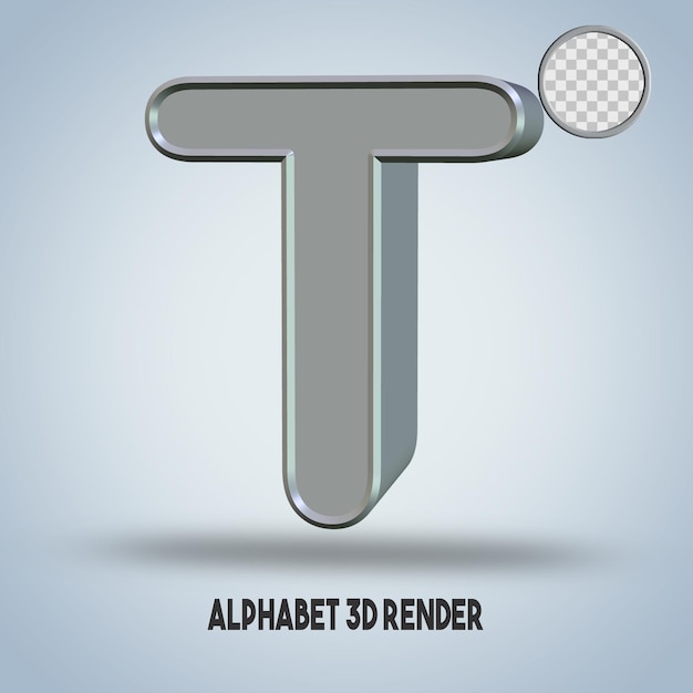 3D render alfabeto T estilo prata