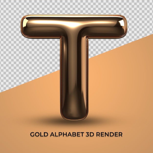 3D Render alfabeto T fuente oro estilo