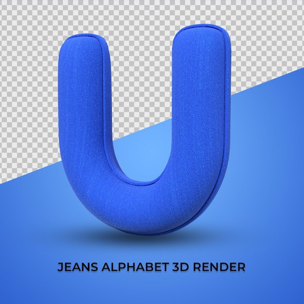 3d render alfabeto u fuente blue jeans