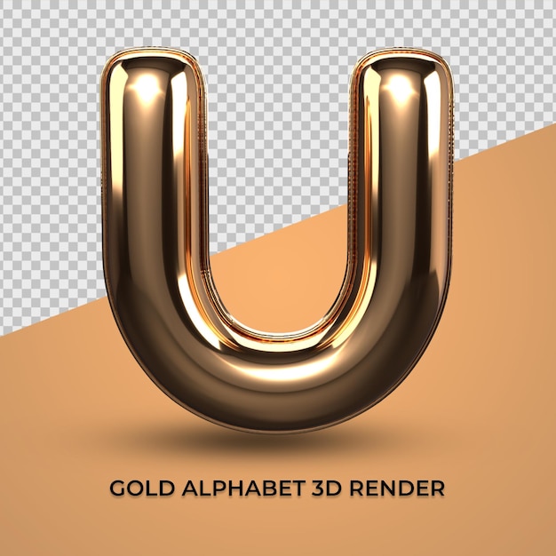 3d render alfabeto u fuente oro estilo