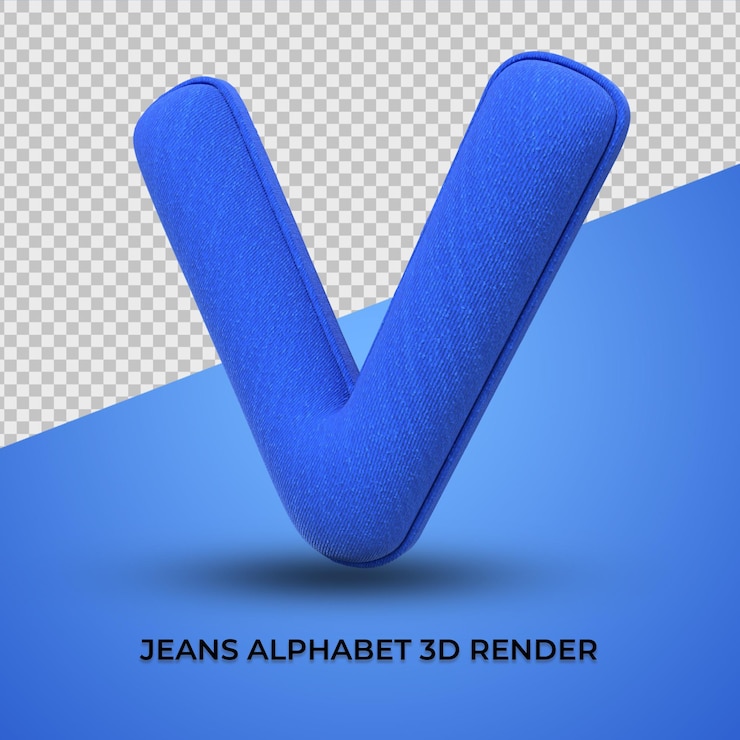 PSD 3d render alfabeto v fuente blue jeans