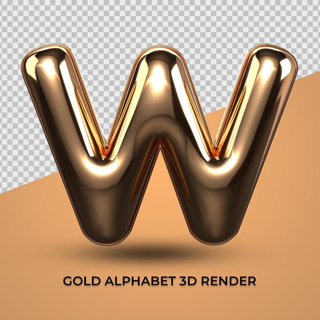 PSD 3d render alfabeto w fuente oro estilo