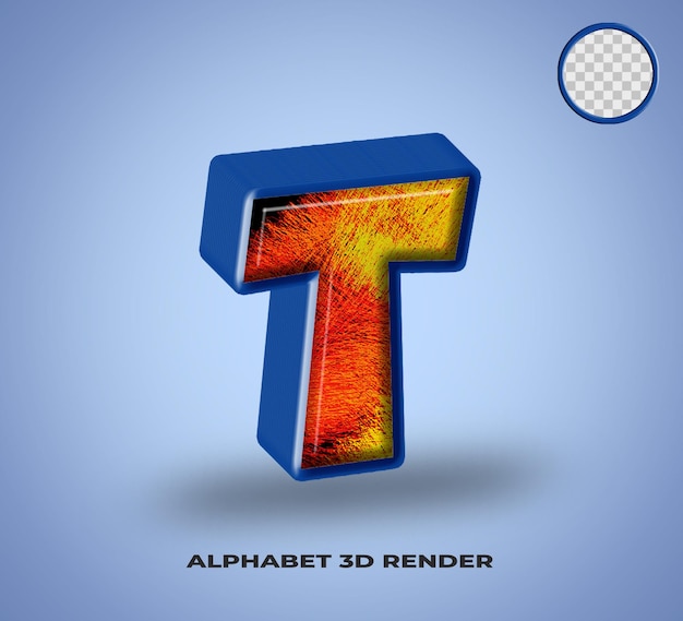 3D-Render-Alphabet-Linie blau mit abstraktem, farbenfrohem Glanz