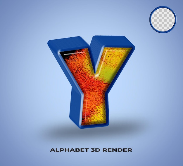 3D-Render-Alphabet-Linie blau mit abstraktem, farbenfrohem Glanz