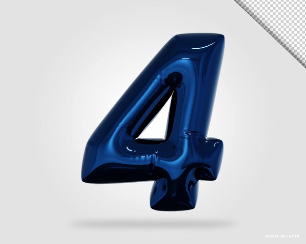3D-Render Alphabet Nummer 4 Ballonstil