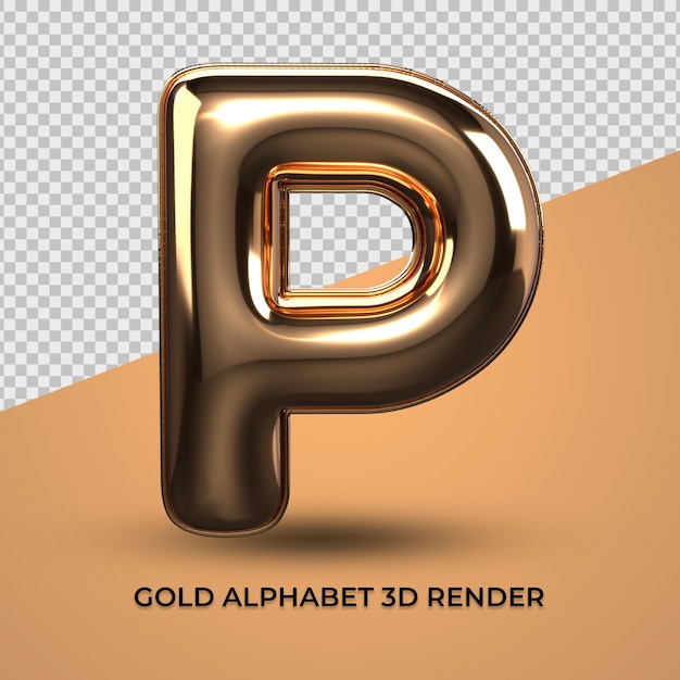 3d render alphabet p schriftart goldstil