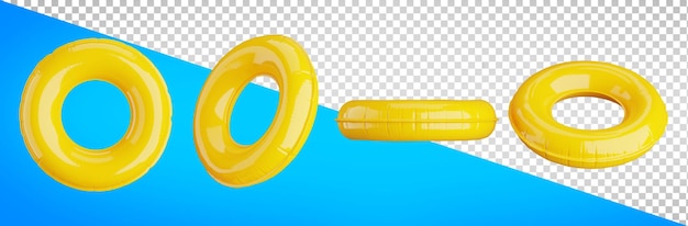 3D Render de anillo de natación amarillo aislado sobre fondo transparente,trazado de recorte.