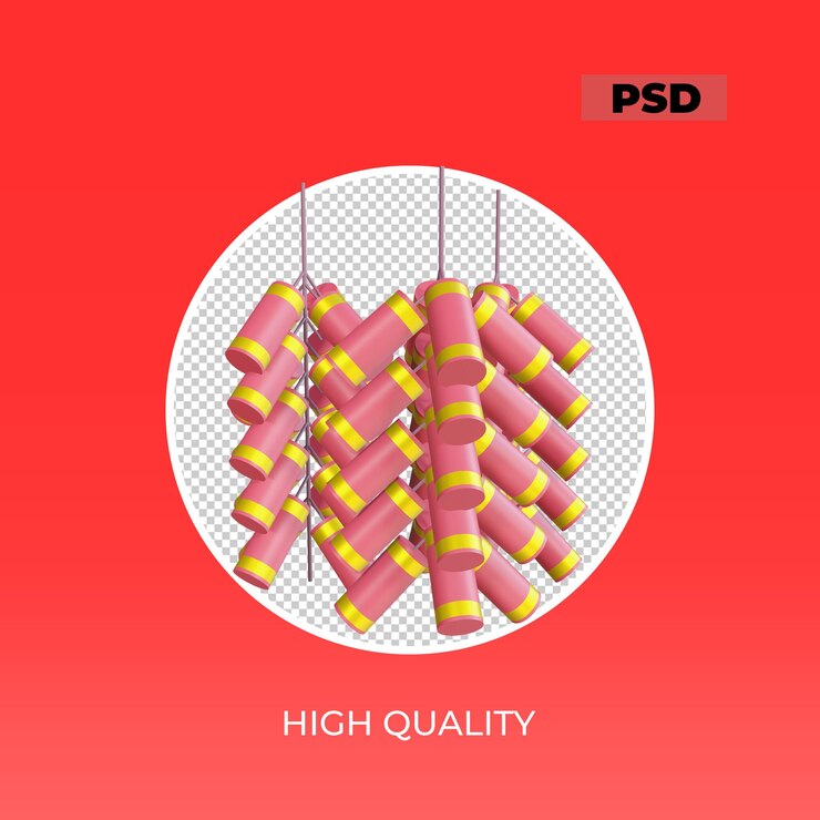 PSD 3d render año nuevo chino objeto fuegos artificiales