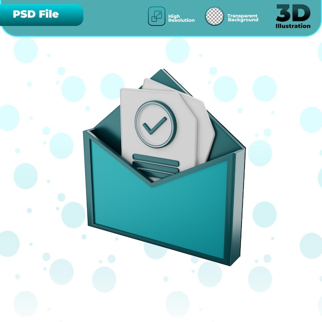 3d render aprobar icono de correo electrónico ilustración