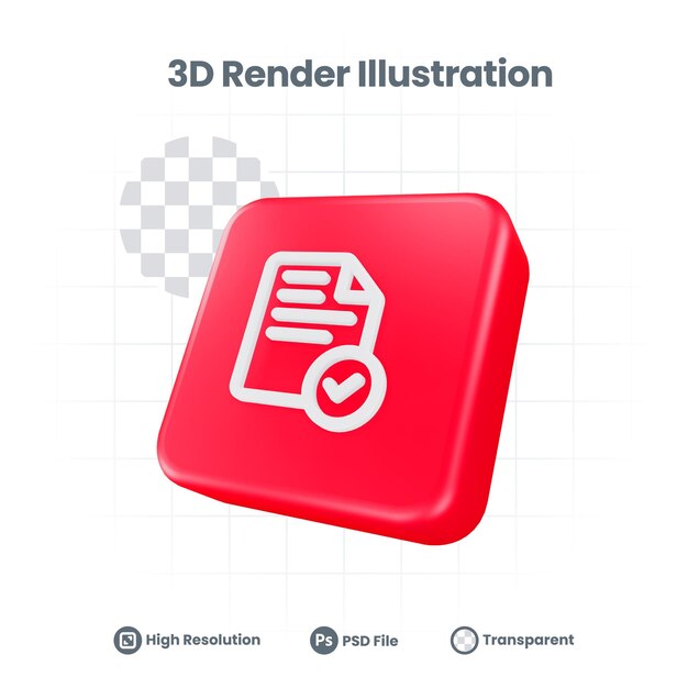 3D Render archivo aprobado verificación verificada Icono para Web Mobile App Social Media Promotion