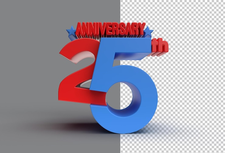 PSD 3d render archivo psd transparente de celebración de aniversario de 25 años.