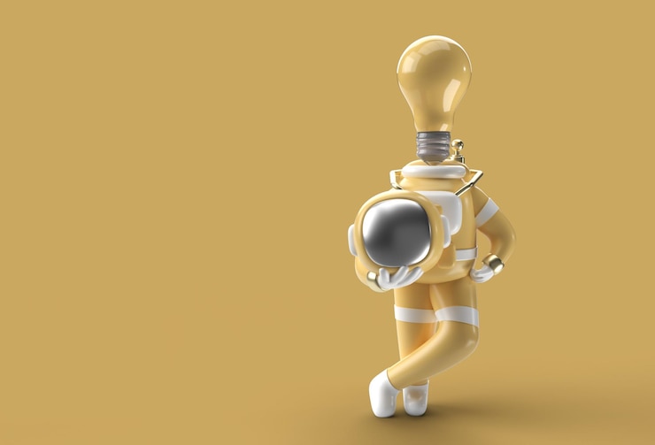 PSD 3d render astronaut light bulb instead of head 