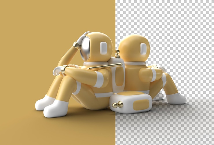 PSD 3d render astronaut mark denken, enttäuschung, müde kaukasische geste