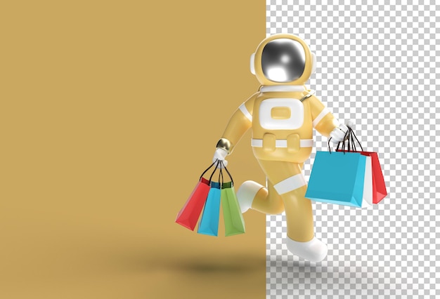 3D-Render-Astronaut mit Einkaufstüten