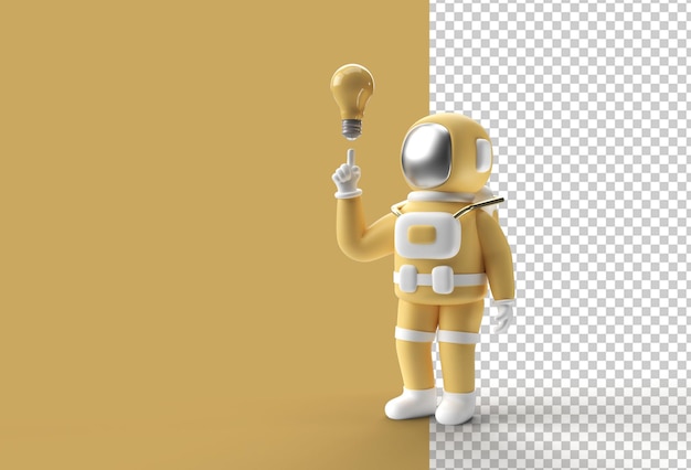 PSD 3d render astronauta astronauta con bombilla