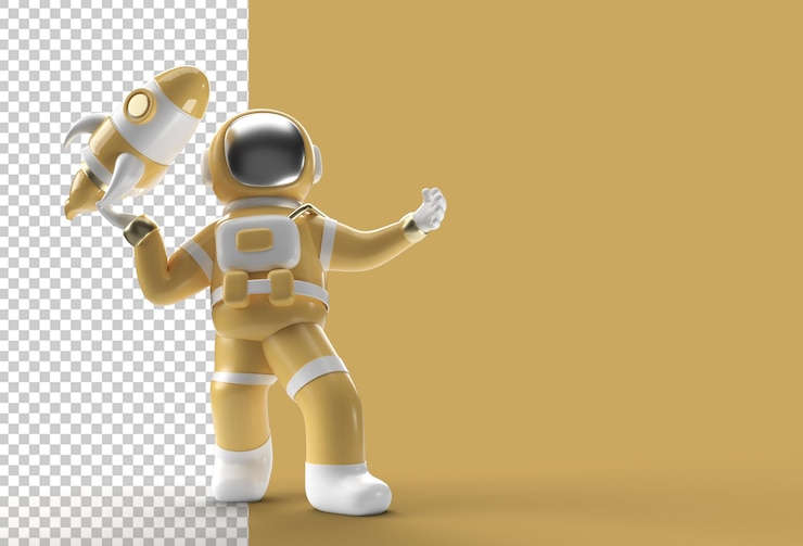 PSD 3d render astronauta astronauta cohete volador